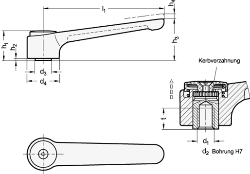 Verstellbare Flachspannhebel GN 126.1 Skizze