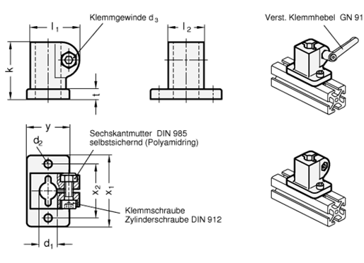 Edelstahl Fuss Klemmverbinder GN 162.3 Skizze