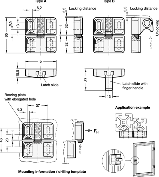 Spring Bolt Door Latches GN 449.1 sketch