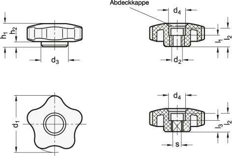 Sterngriffe Buchse Gewinde oder Vierkant GN 5331 Skizze