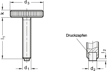 Rotaflex GmbH - GN 653.10 Edelstahl-Rändelschrauben, mit Messing /  Kunststoff-Druckzapfen