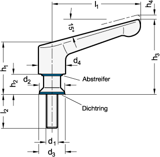 Verstellbare Edelstahl Klemmhebel mit Schraube GN 305 Skizze