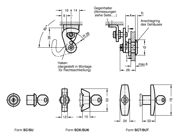 Hakenverriegelungen GN 115.8 Skizze