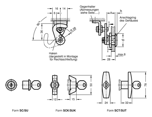 Hakenverriegelungen GN 115.8 Skizze