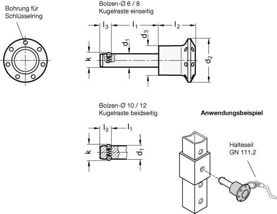 Edelstahl Steckbolzen GN 124.2 Skizze