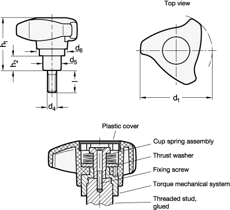 Torque Limiting Three Lobed Knob Screws GN 3664 sketch