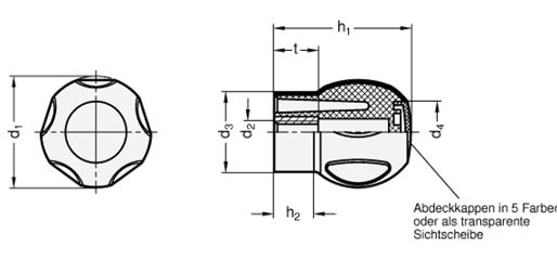 Softline Kugelgriffe Kunststoff  ummantelt mit weichem Elastomer GN 675.1 Skizze