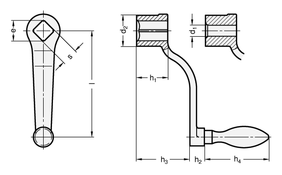 Cranked Handles plastic coated DIN 468 sketch