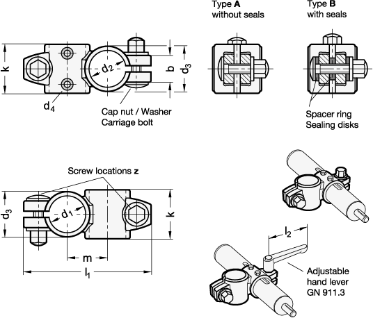 Two Way Linear Actuator Connectors GN 132.15 sketch