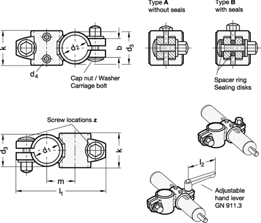 Two Way Linear Actuator Connectors GN 132.15 sketch