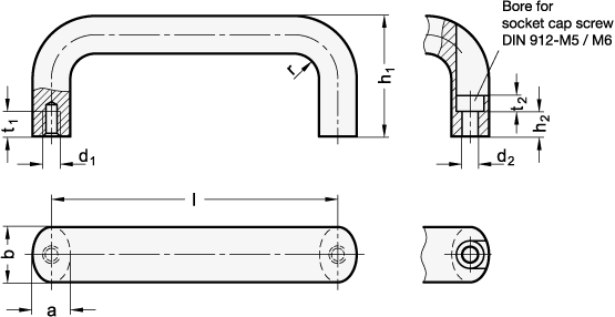 Stainless Steel Cabinet U Handles Mounting from the back or operators side GN 565.5 sketch