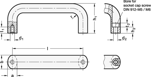Stainless Steel Cabinet U Handles Mounting from the back or operators side GN 565.5 sketch