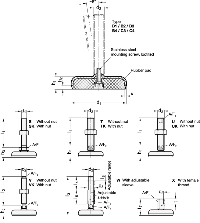 Stainless Steel Leveling Feet GN 31 sketch