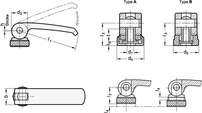 Clamping Levers with Eccentrical Cam Lever steel GN 927.3 sketch