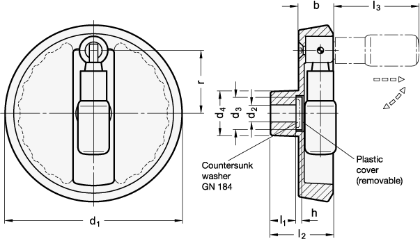 Handwheels with Retractable Handle plastic coated  handle locked GN 923.3 sketch