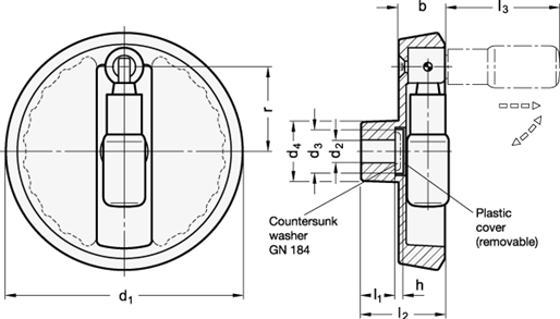 Handwheels with Retractable Handle plastic coated  handle locked GN 923.3 sketch