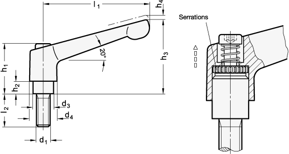Adjustable Hand Levers GN 300.2 sketch