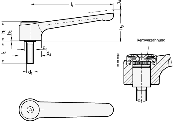 Verstellbare Flachspannhebel GN 126 Skizze