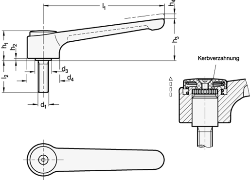 Verstellbare Flachspannhebel GN 126 Skizze