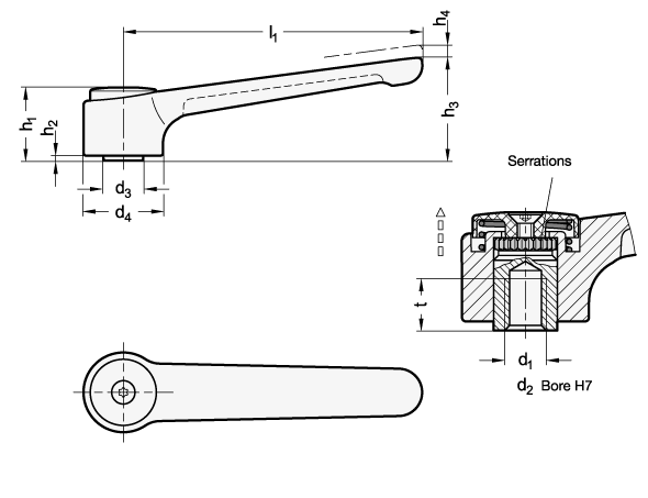 Flat Adjustable Tension Levers GN 126.1 sketch
