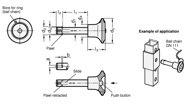 Stainless Steel Locking Pins Knob  Slider Stainless Steel GN 114.6 sketch