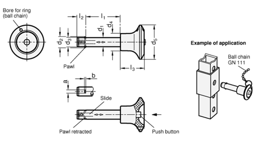 Stainless Steel Locking Pins Knob  Slider Stainless Steel GN 114.6 sketch