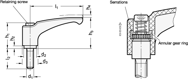 Adjustable Hand Levers GN 604.1 sketch