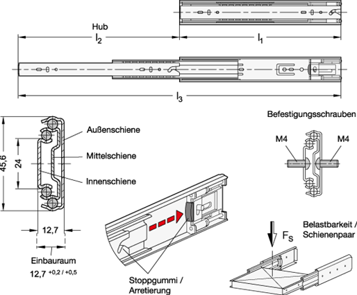 Teleskopschienen GN 1412 Skizze