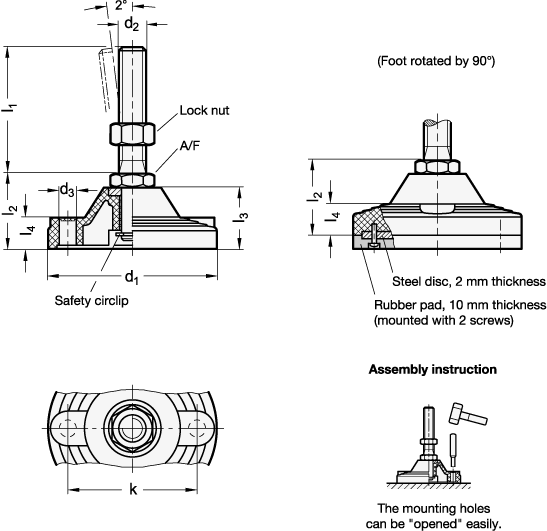 Leveling Feet  with mounting holes GN 247 sketch