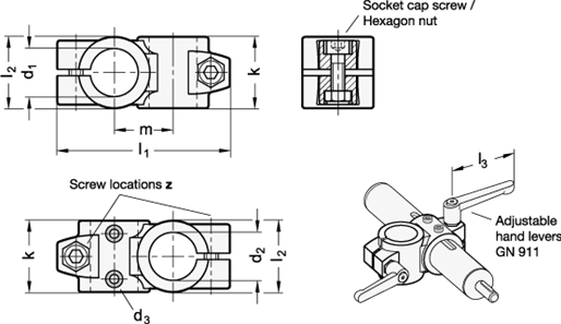Two Way Linear Actuator Connectors GN 132.1 sketch