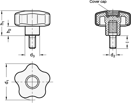 Softline Star Knobs with Threaded Stud steel  zinc plated GN 5337.6 sketch