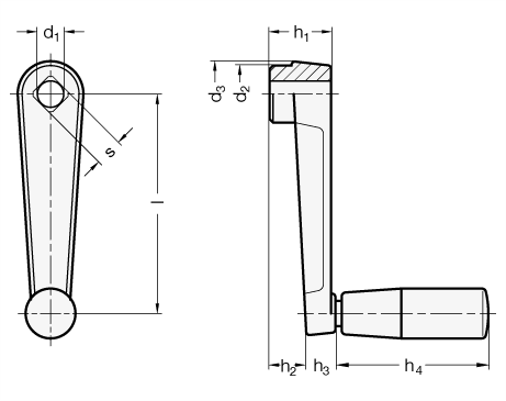 Cranked Handles Aluminum plastic coated GN 471 sketch