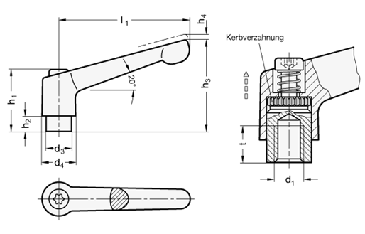 Verstellbare Klemmhebel GN 300.2 Skizze