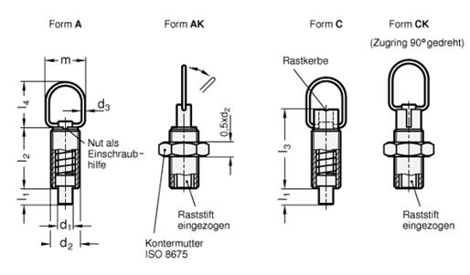 Edelstahl Rastbolzen GN 413 Skizze