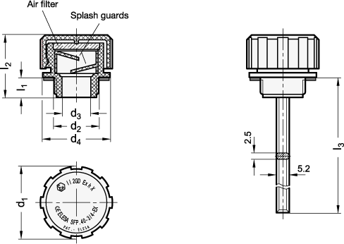 ATEX Breather Caps withwithout filter withwithout dipstick GN 552.6 sketch