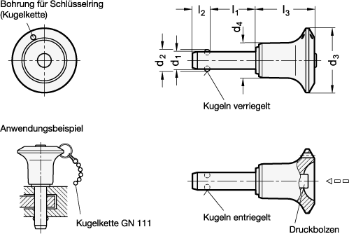 Edelstahl Kugelsperrbolzen GN 113.9 Skizze