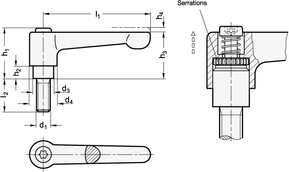 Flat Adjustable Hand Levers GN 302.2 sketch