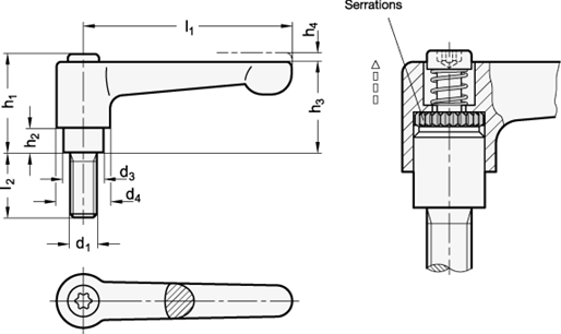 Flat Adjustable Hand Levers GN 302.2 sketch
