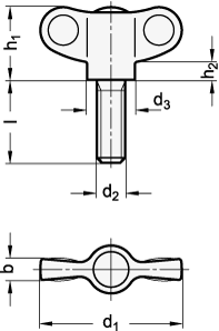 Wing Screws threaded stud Steel  zinc plated GN 639 sketch