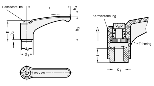 Verstellbare Klemmhebel GN 604.1 Skizze