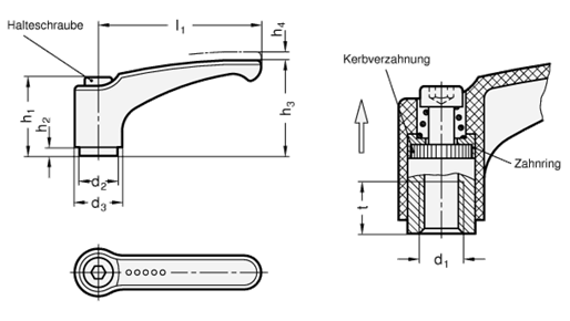 Verstellbare Klemmhebel GN 604.1 Skizze