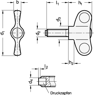 Fluegelschrauben  Groesse 48  55  70 GN 633.10 Skizze