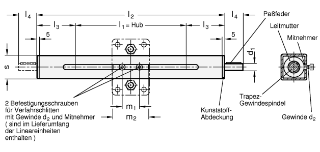 Vierkant Lineareinheiten GN 291.1 Skizze