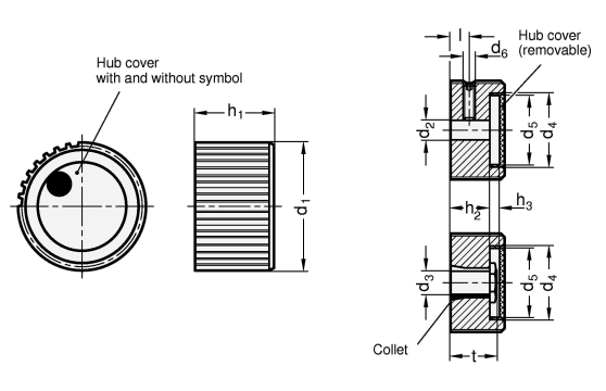 Control Knobs aluminium  black anodized GN 726 sketch