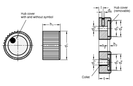 Control Knobs aluminium  black anodized GN 726 sketch