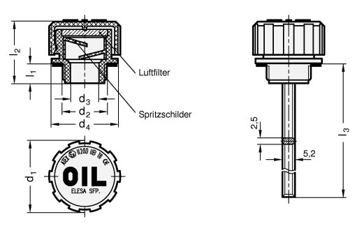 ATEX Entlueftungsschrauben mitohne Filter mitohne lmessstab GN 552.6 Skizze