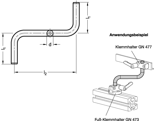 Edelstahl Haltestangen GN 480.5 Skizze