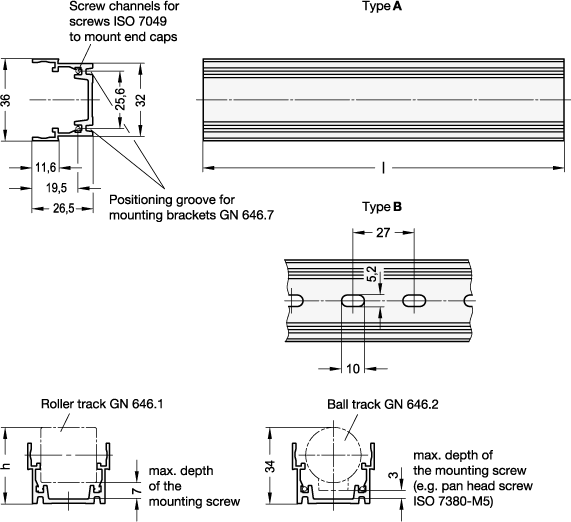 Carrier Rail Profiles GN 646.3 sketch