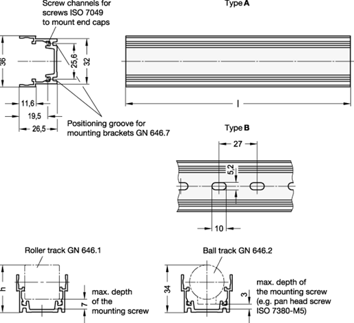 Carrier Rail Profiles GN 646.3 sketch