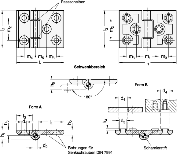 Edelstahl Schwerlastscharniere GN 237.3 Skizze